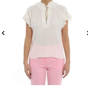 NWT $175 Pinko Libero Cream Ruffled Neck Blouse Size Large
